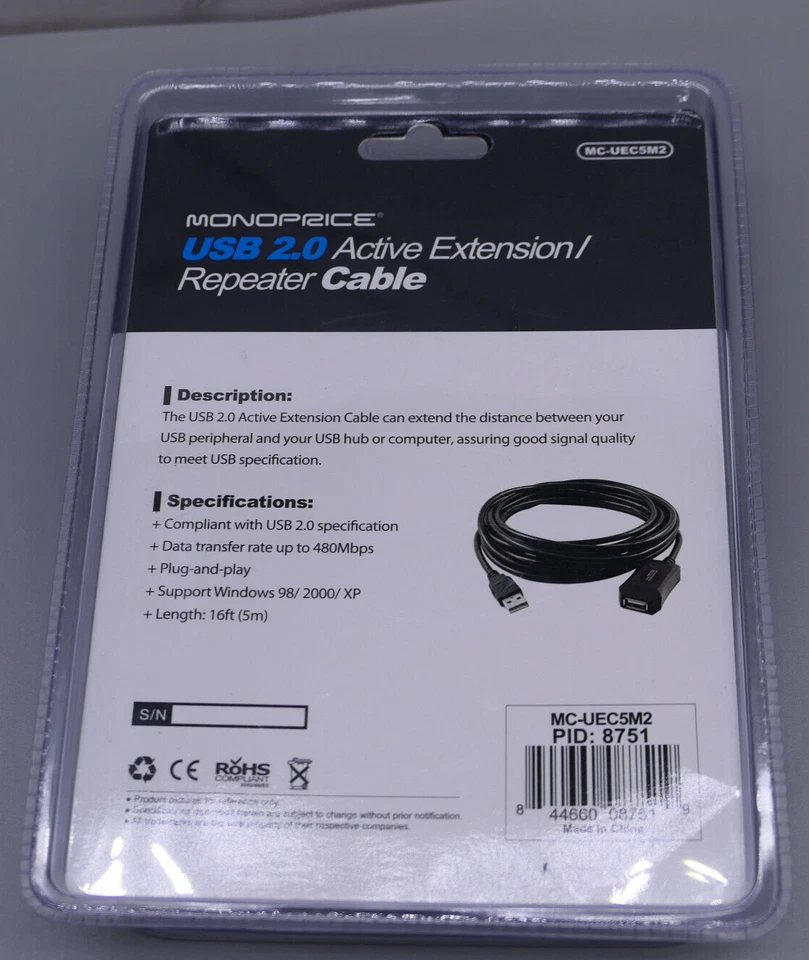 Monoprice 16ft 5M USB 2.0 A Male to A Female Active Extension/Repeater Cable - Image 3 of 4