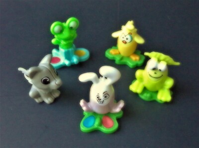 Kinder Surprise Egg Toys Lot (5) Bunny Frogs Chick Wolf Instructions & Stickers