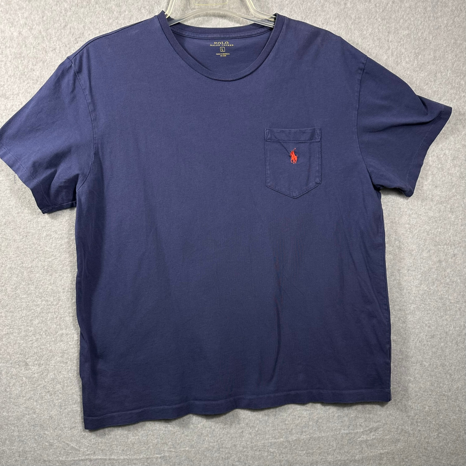 Polo Ralph Lauren blu navy girocollo arancione pony t shirt uomo GRANDE