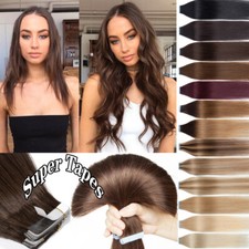 Tape In Remy Human Hair Extensions Full Head Skin Weft 02 Dark Brown 40pcs 100g