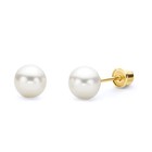 Cultured Pearl Stud Earrings Wellingsale 14K Yellow Gold 5mm