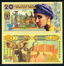 Sub-Saharan African Union, 20 Shillings, 2019, Private Issue Polymer - Woman F