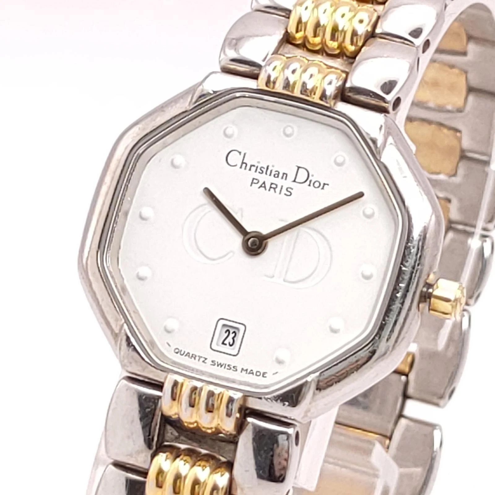 Christian Dior Octagon 48.203 Montres Femme à Quartz Cadran Blanc Acier Inoxydable...