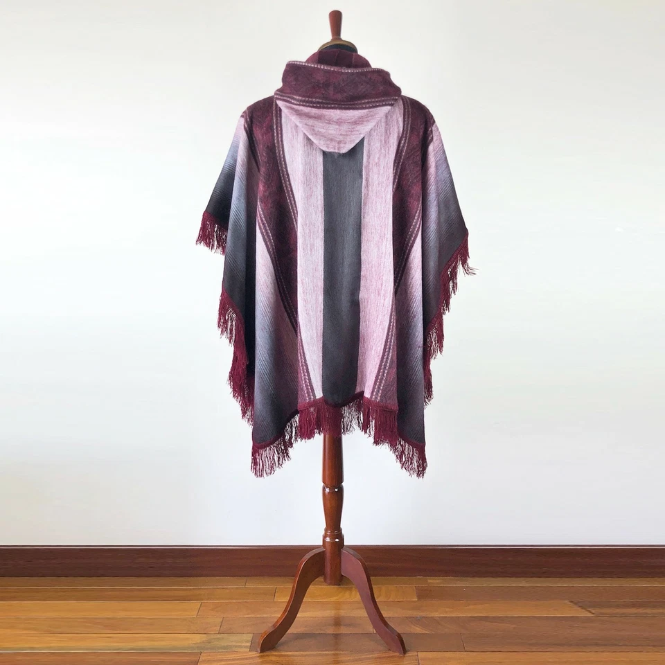 LIGHT BABY ALPACA WOOL HOODED PONCHO FRINGE UNISEX HANDMADE - Image 3 of 4