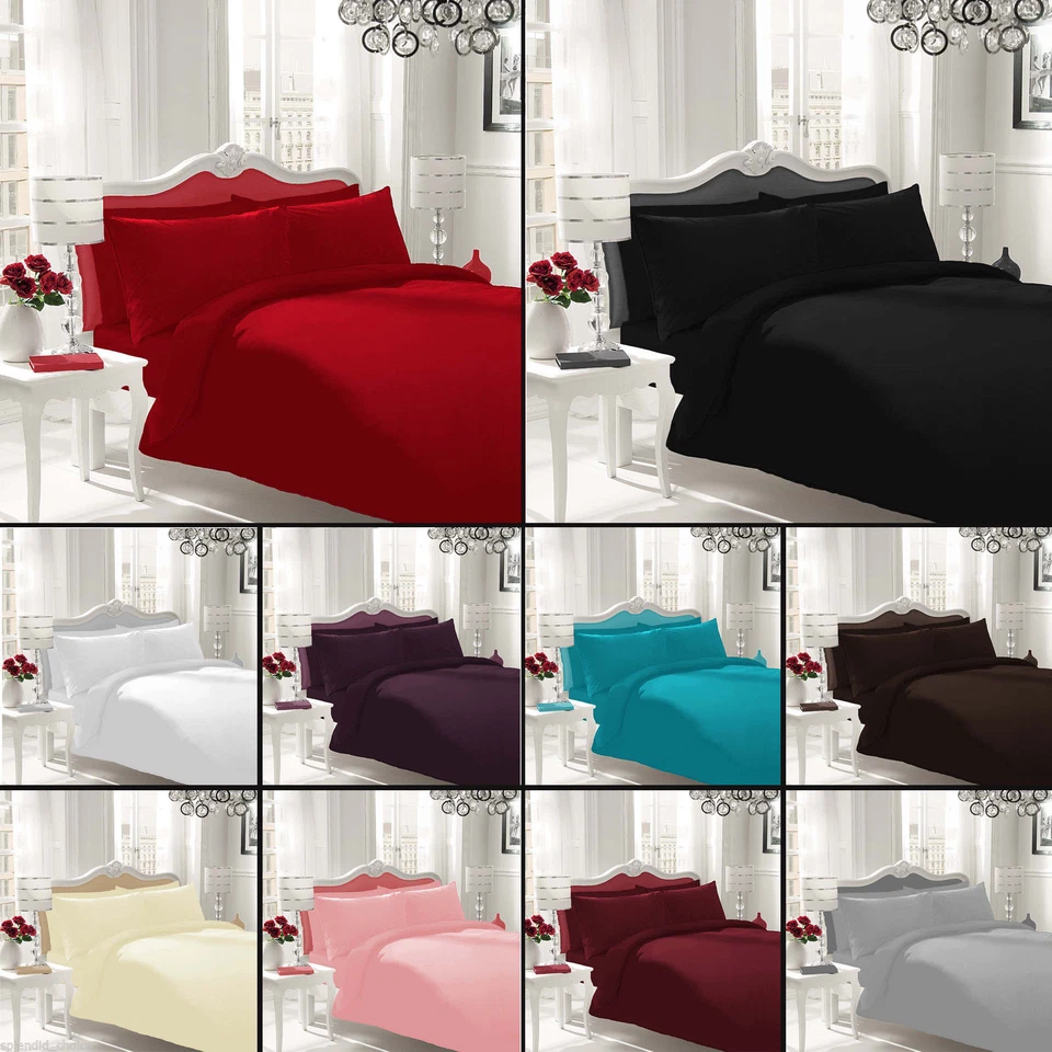 PLAIN DUVET COVER PILLOW CASE QUILT COVER BED SET SINGLE DOUBLE KING SUPER KING