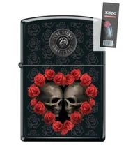 Zippo 64980 Anne Stokes Collection Skull Red Roses Heart Lighter + FLINT PACK
