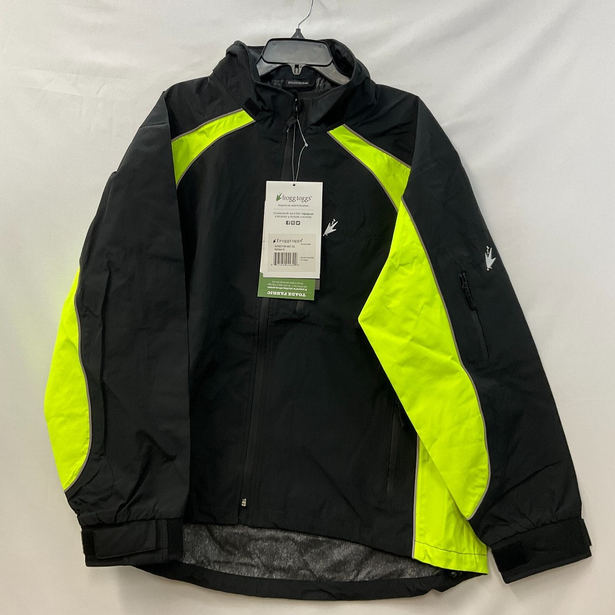 Frogg Toggs Kikker II Jacket Mens Size XL Black Green Hooded