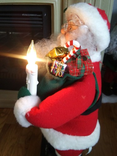 25" animated Santa 1990 with bag of toys lights up candle - Picture 7 of 9
