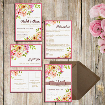 Rosa Aquarell Blumen Hochzeitseinladungen RSVP Briefpapier