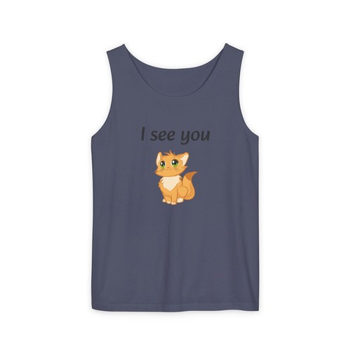 Süßes grafisches Tanktop mit Katze, I See You Katzenshirt, Sommer Beachwear - Bild 38 von 57