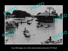 OLD POSTCARD SIZE PHOTO OF CARY MISSISSIPPI THE RAILROAD STATION  FLOOD c1927