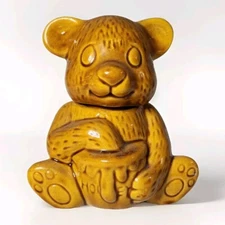 Vintage Honey Pot Bear Jar Ceramic Golden Brown Hand Painted Sugar Candy Coffee
