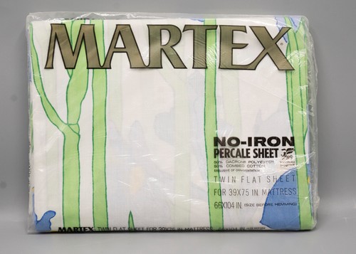 Vintage Martex Great Iris Floral Twin Flat Sheet 1990s NEU No Iron Percal - Bild 2 von 5