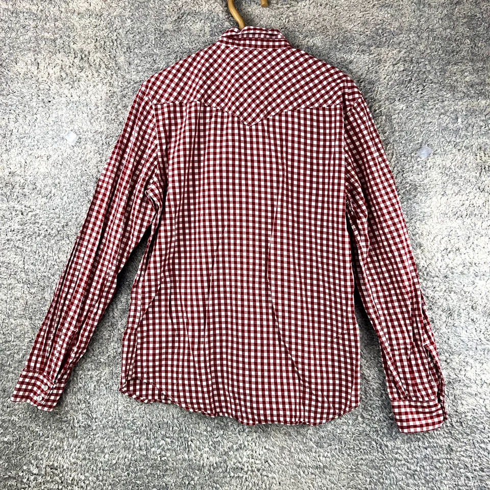 Levis western Pearl Snap shirt Slim Fit checkered red long sleeve Mens Size M - image 2 of 4
