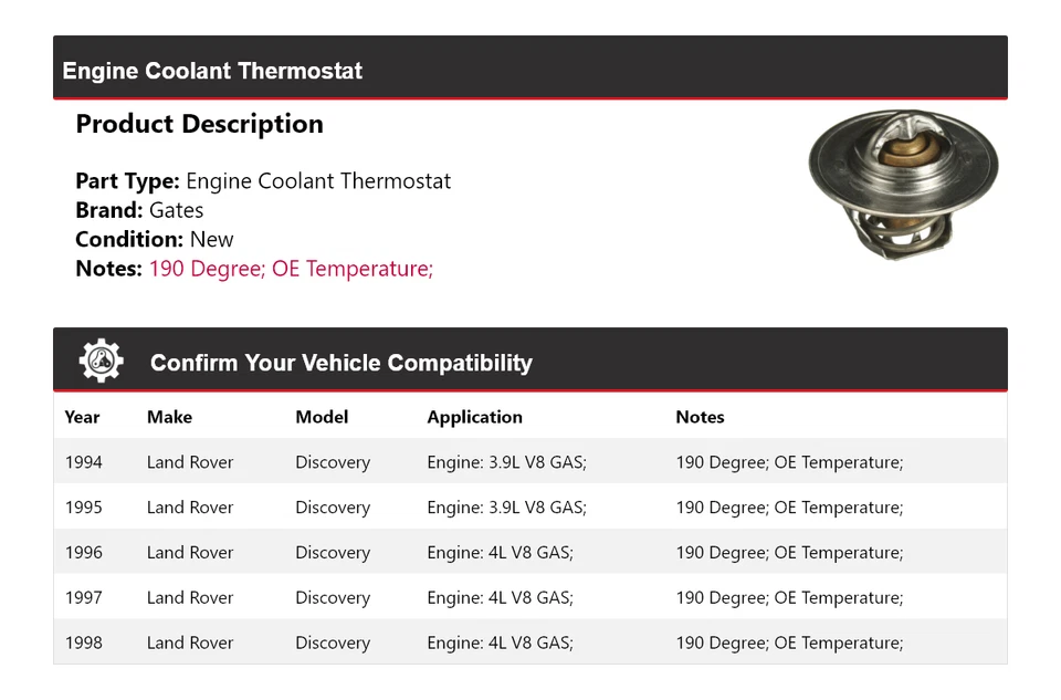 Ворота термостата охлаждающей жидкости двигателя для Land Rover Discovery 1994-1998 годов выпуска 1995 1996 - Изображение 2 из 4