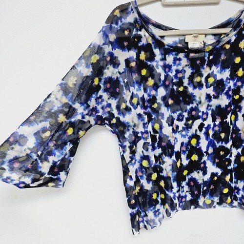 Fuzzi Jean Paul Gaultier Mesh Shirt Top Long Sleeve Italy Floral S Small - Picture 2 of 8