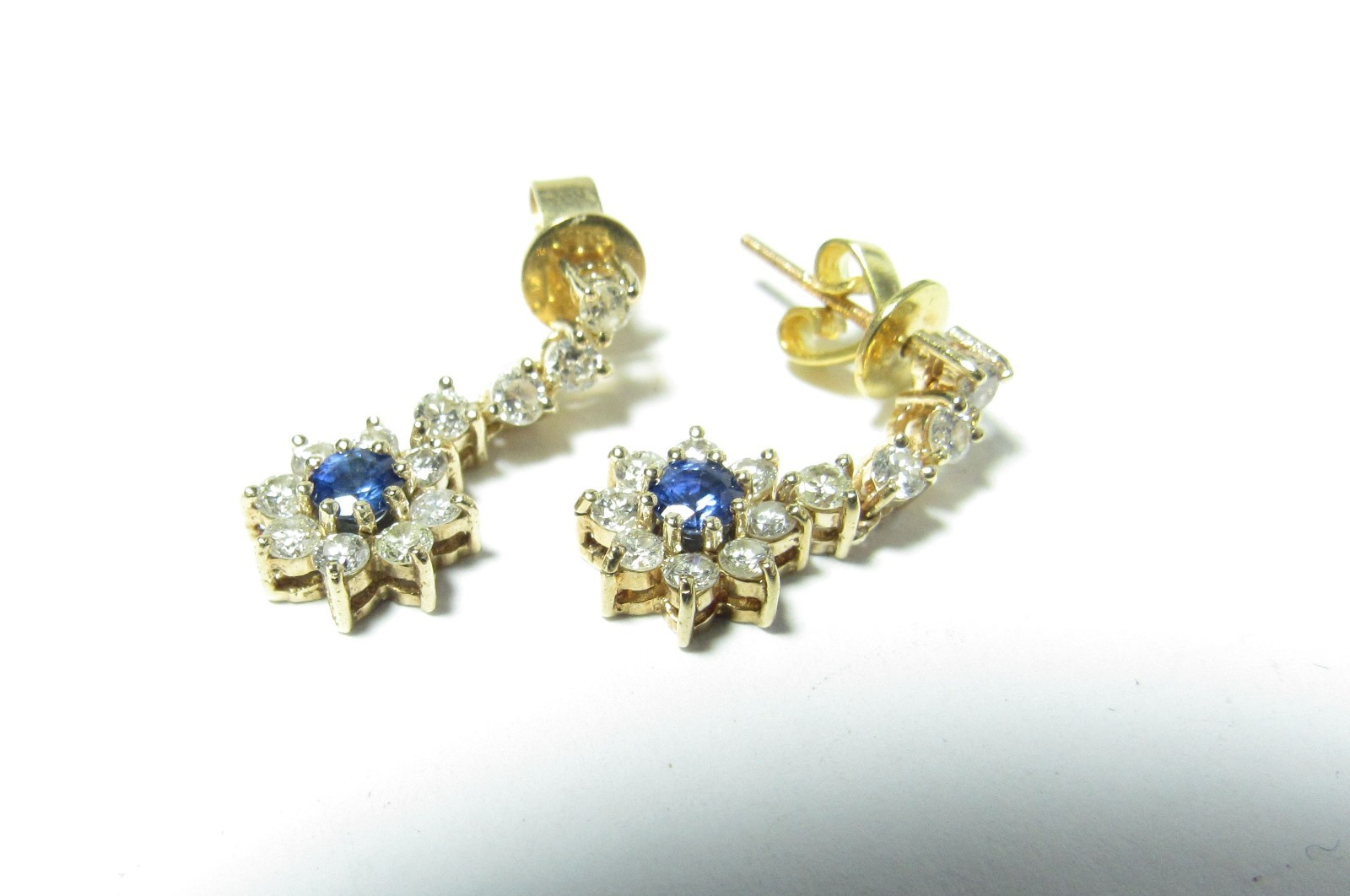 14K SOLID GOLD DROP / DANGLE EARRINGS W / NATURAL… - image 4