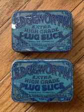 VINTAGE Lot Of (2)  Edgeworth 3 x 2 x 3/4 inch Tin Pipe Tobacco Empty Plug Slice