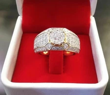 14k Yellow Gold Cocktail Lab Grown Diamond Men's Pinky Ring For Chritsmas Gift