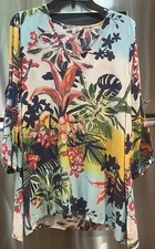 John Mark M bust 44" Semi-Sheer Hawaiian Floral patterned 100% silk Top Tunic