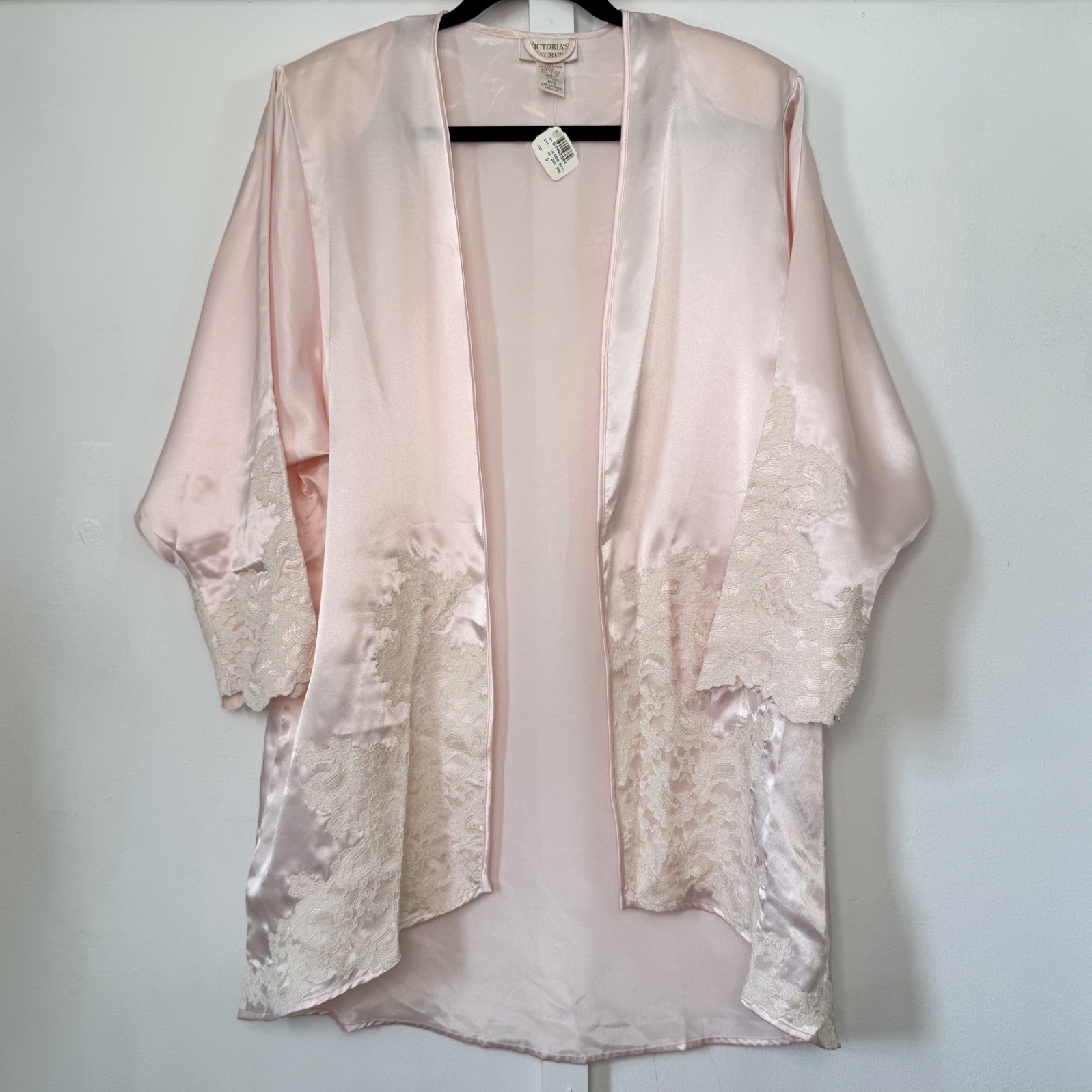 vintage 90s gold label VICTORIA'S SECRET size S Satin Lace Trim Pink Bridal Robe