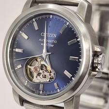 used CITIZEN 8228-S82728 Automatic Mens Watch Open Heart Skeleton Blue Dial Used