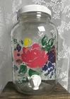 Vintage Anchor Hocking Sun Tea Jar Green Yellow Red Berry Floral Pattern 3qt