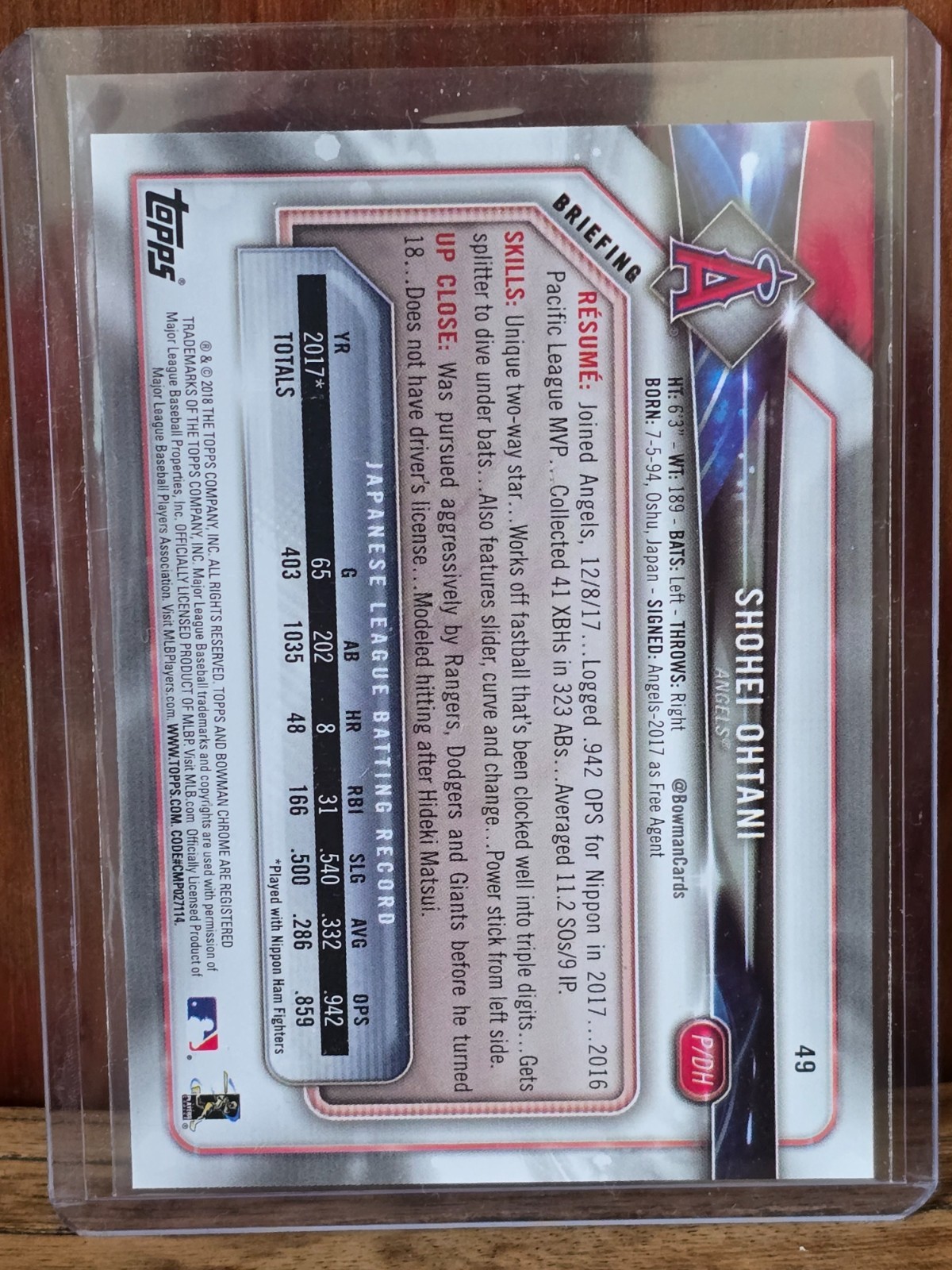 2018 Bowman - Shohei Ohtani #49 (RC), rare, investment, clean, rookie view 2