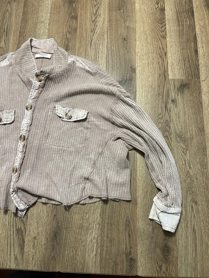 Camisa Zenana, Para Mujer Talla L/XL, Marrón, Manga Larga Camisa Abotonada Foto 4 de 4