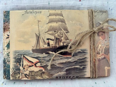 Handgemachtes Junk Journal maritim Hardcover Notizbuch Album 66 Seiten Unikat