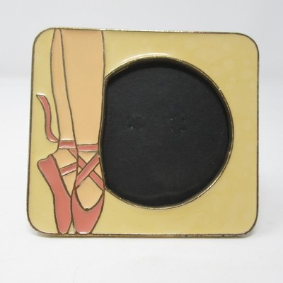 Pink Ballet Shoes Photo Frame Metal Enamel Round 3.5 x 4.25 Dance Ballerina
