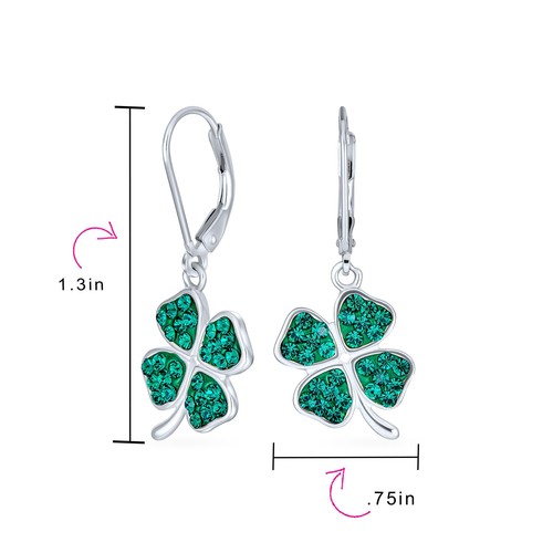 Celtic Irish Good Luck Green Crystal Clover Dangle Earrings in Sterling Silver - Picture 4 of 4