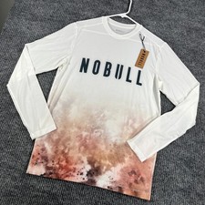 NoBull Shirt Mens Medium White Brown Smoke Long Sleeve CrossFit Gym Workout New