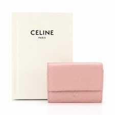 CELINE Pink Trifold Wallet Logo Accent Foldin...