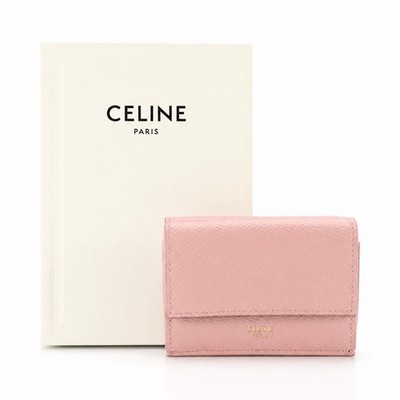 CELINE Pink Trifold Wallet Logo Accent Folding Made in Italy with dust bag & box