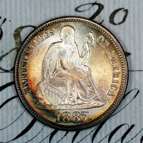 * 1887-P * NEAR+ GEM BU MS SEATED LIBERTY DIME * FROM ORIGINAL COLLECTION