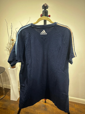 Adidas KITH T-Shirt Pink/Light Blue Stripes on Sleeves - Mens Medium