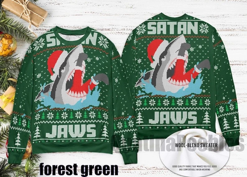 Santa Jaws Shark Men's Ugly Sweater Ugly Sweater, Santa Jaw Christmas Sweater