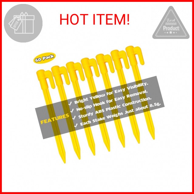 Hikemax 60 Pack Plastic Tent Pegs Garden Landscape Stakes 5.7 Inch for Anchoring