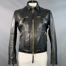 DSQUARED2 Size XL Black Leather Zip Up Motorc...