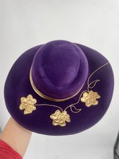 Vintage 70s Sylvia Wool Wide Brim Purple Floral Doeskin Hat Derby Church NOLA