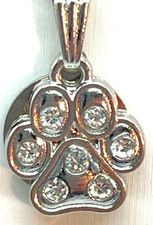 Set Silver Tone Necklace/Earrings Dog Paws w/Crystal Accents. Necklace 16"  2"