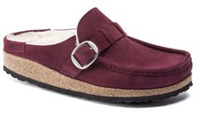 Birkenstock Buckley Shearling Clog Maroon Suede Leather Size 39/8 NWOB   