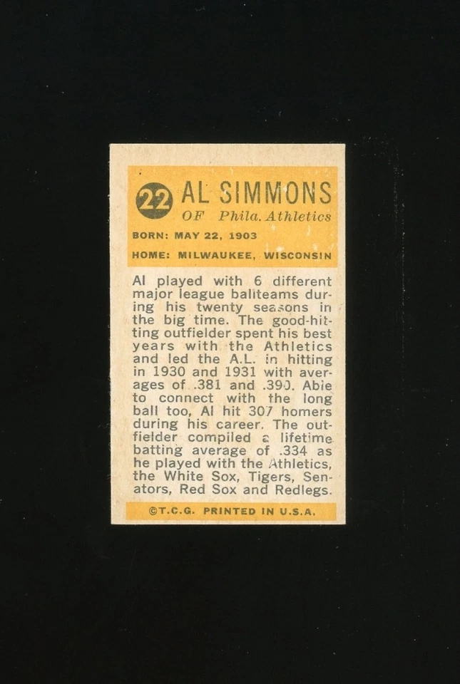 1963 Topps Bazooka Set-Break # 22 Al Simmons EX-EXMINT *GMCARDS* - Image 2 of 2