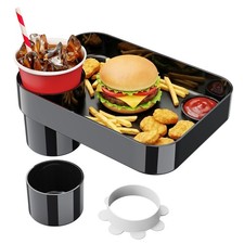 1-Pack Square Car Seat Cup Holder Snack Tray for Kids, Black
