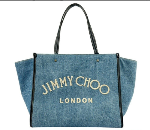 Jimmy Choo Varenne Denim 2WAY Tote Shoulder Bag Blue Medium Auth From Japan