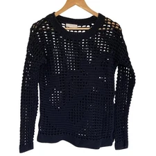 Kenar Womens Open Knit Weave Tunic Sweater Size Small Navy Nautical Coastal