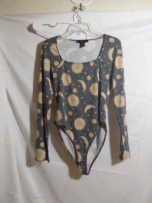 Forever 21 Women's Size 0X (14W Equivalent) Celestial Sun & Moon Rib BodySuit