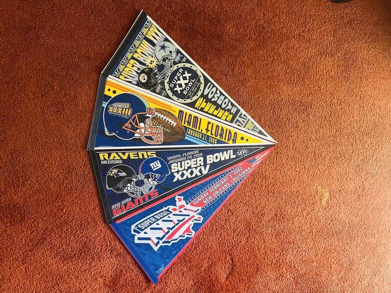 Lot Of 4 Vintage Super Bowl Pennants