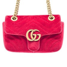 GUCCI GG Marmont Shoulder Bag Purse Red Valvet Gold Chain Italy Auth